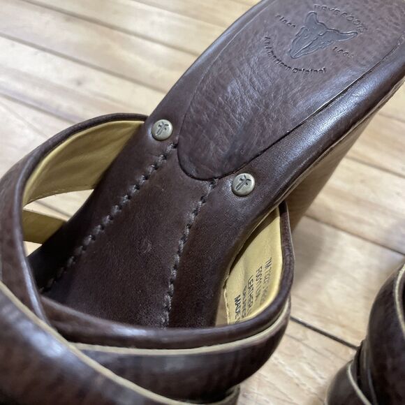 Frye Heel Platform Sandals Women 7M Brown Leather Strap Reese Multi Slide Boho 7 - Picture 16 of 16